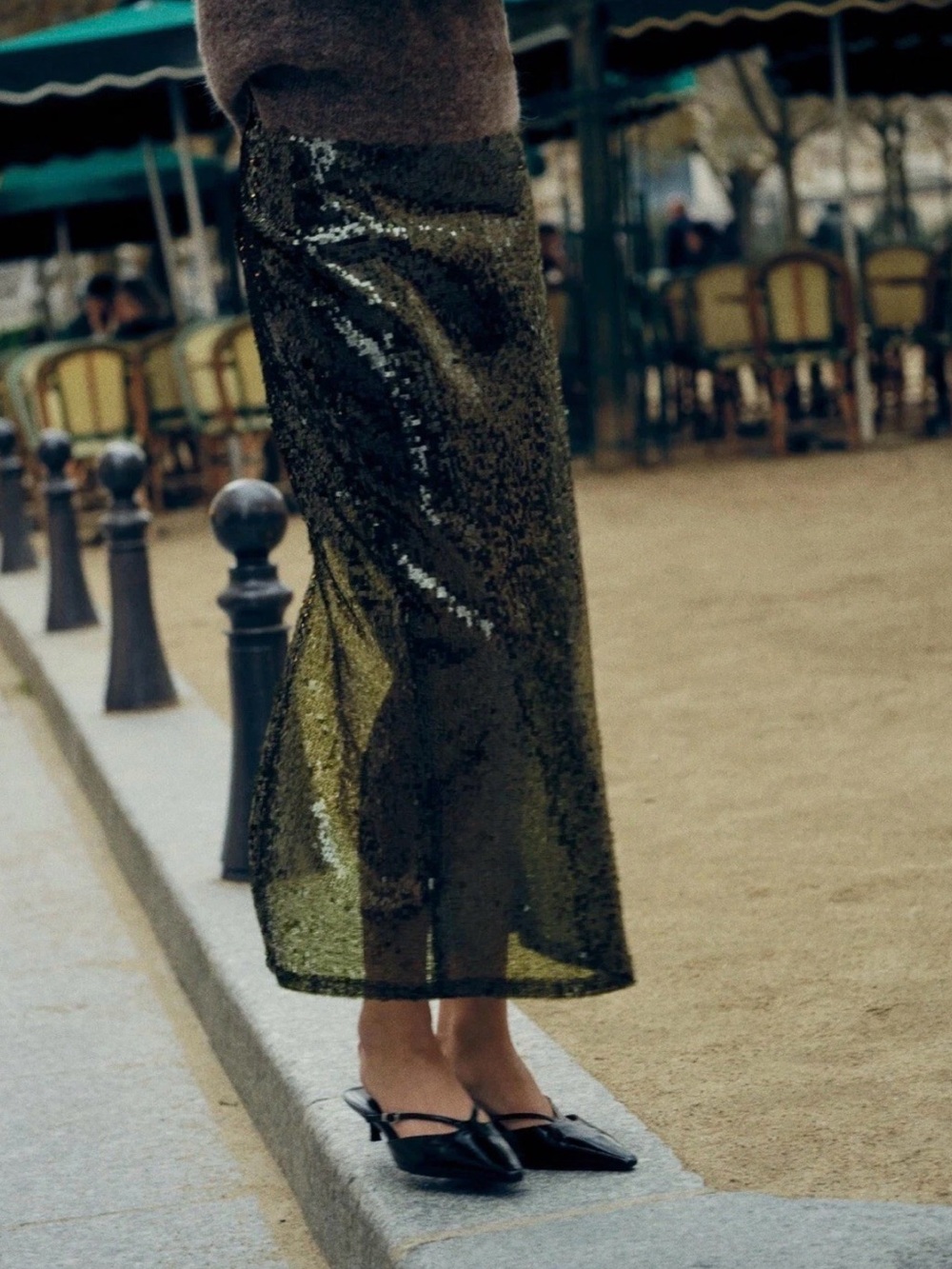 Zara Sequined Dark Olive Green Midi Maxi Skirt